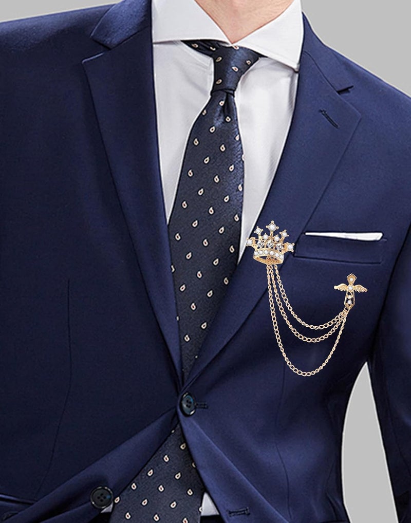 Tornito 9Pcs Tassel Chain Brooch Collar Pins Rose Flower Rhinestone Angel Wings Wolf Head Hanging Chains for Suit Lapel Tuxedo Shirts Tie Hat Scarf Brooch Pin Fashion Jewelry for Men's Accessories - Image 4